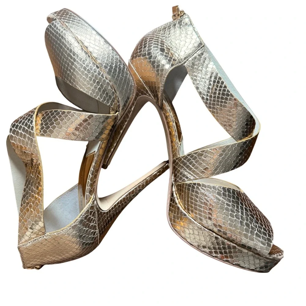 Michael Kors The Jet Set 6 Heels Women 7M Gold Snakeskin Stiletto Peep Toe